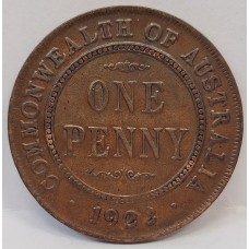 AUSTRALIA 1922 . ONE 1 PENNY . ENGLISH DIE